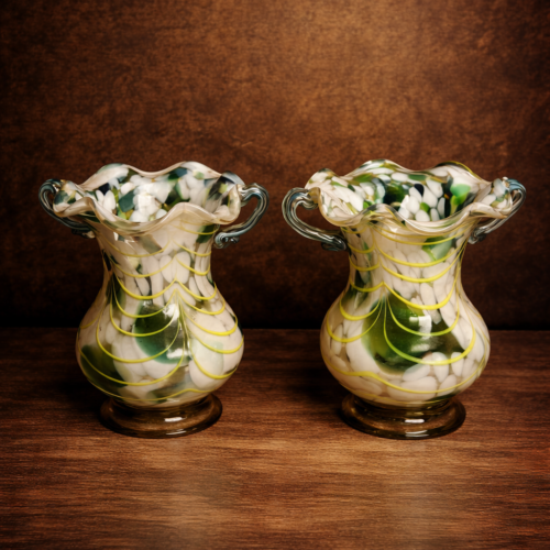 Vintage Art Glass Dual Handle Vases (Pair) – Murano Style Collectible