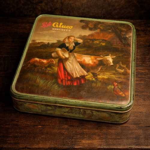 Vintage Parle Gluco Biscuit Tin Box (Farm Scene Artwork)