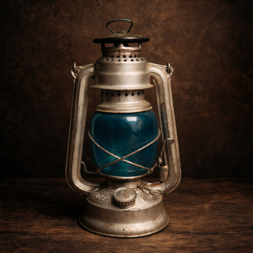 Vintage German Hurricane Lantern – FRACEK & Co. Ltd. | Original Blue Glass | Antique Collectible