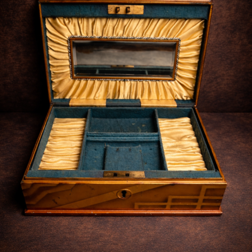 Rare Art Deco Jewellery Box with Mirror & Compartments – Vintage Vanity Case (80+ Years Old)