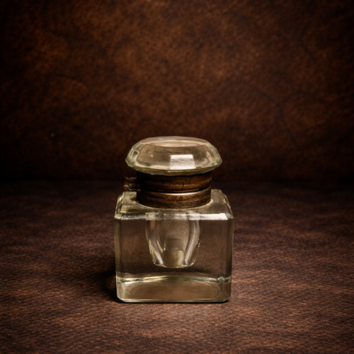 Antique Glass Inkwell with Hinged Lid (100+ Years Old)