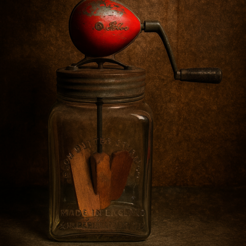 Vintage English Glass Butter Churn with Hand Crank – Made in England (Early–Mid 1900s)