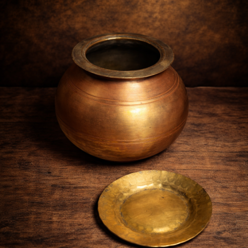 Vintage bronze haandi with lid