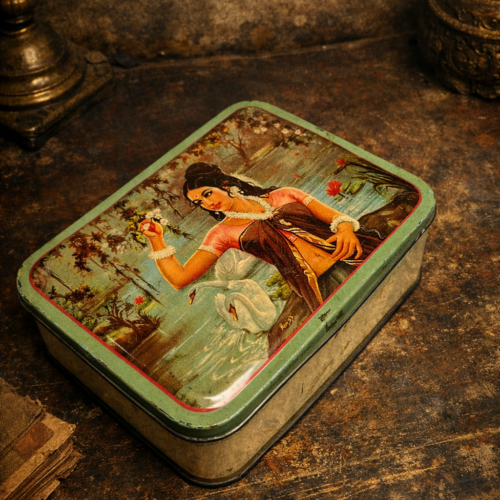 Vintage Printed Tin Storage Box (Indiana Deluxe Series – Beauty Queen)