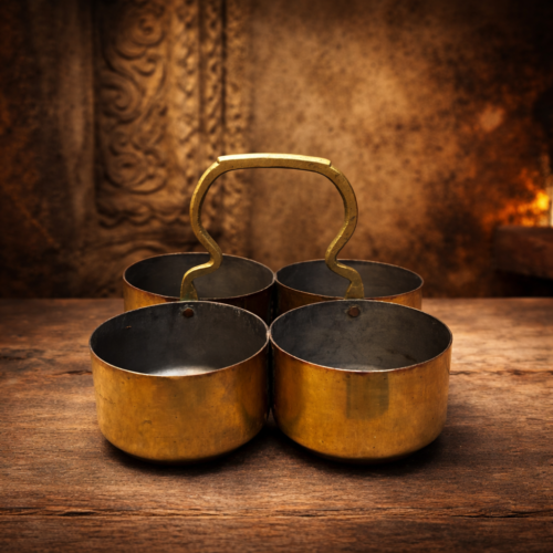 Vintage brass solid weight 4 bowl brass basket