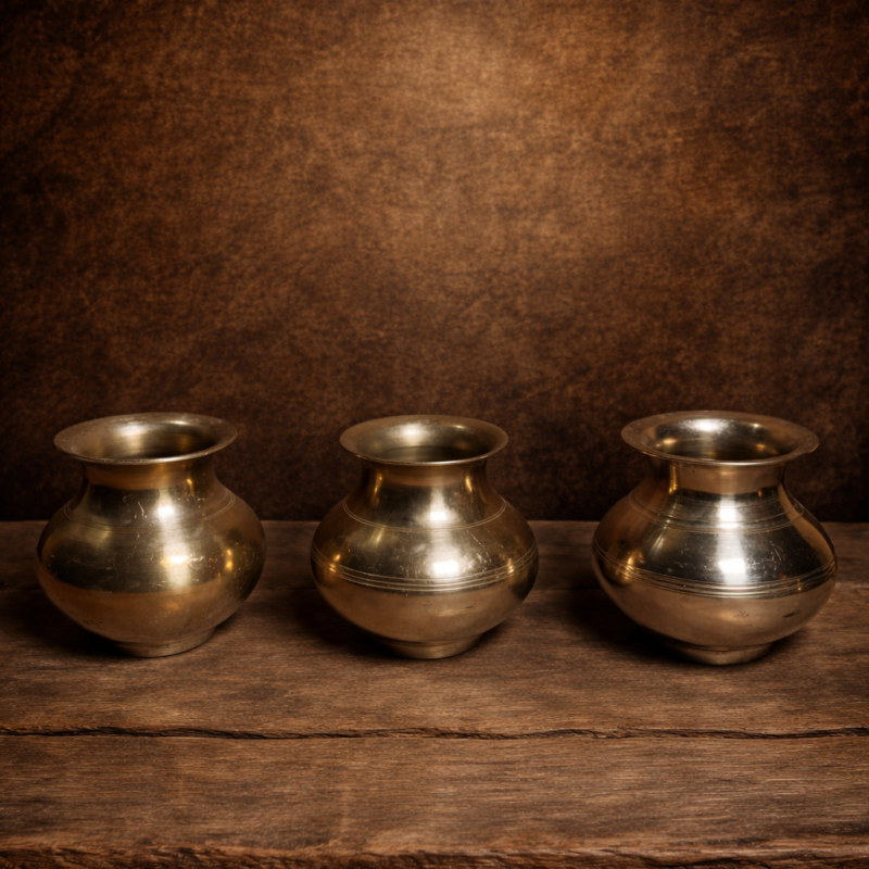 Vintage brass white polished 3 pcs pots set