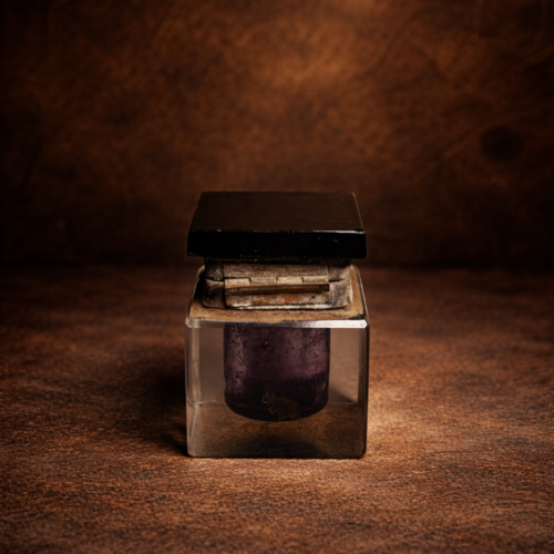 Antique Glass Inkwell with Hinged Lid (Cube Design | 100+ Years Old)