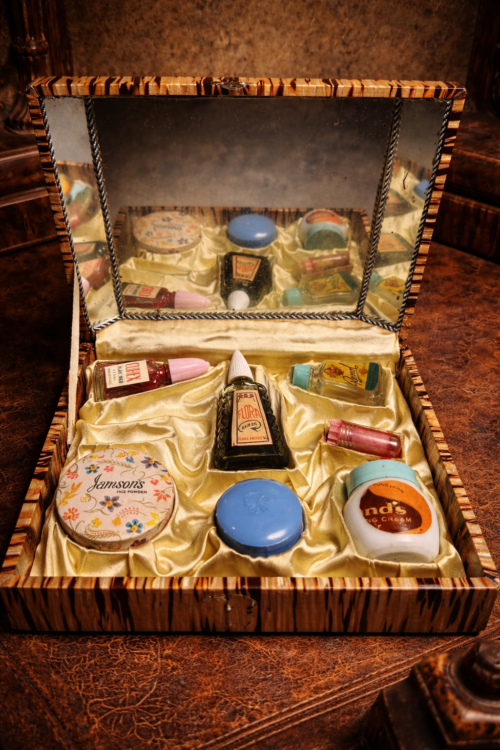 Vintage Ladies Vanity Grooming Set with Mirror  Complete Dressing Table  Collection Box - Unique Antique Collection
