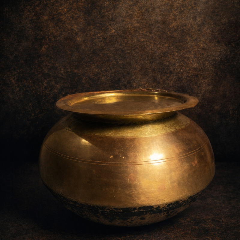 Vintage brass haandi with lid