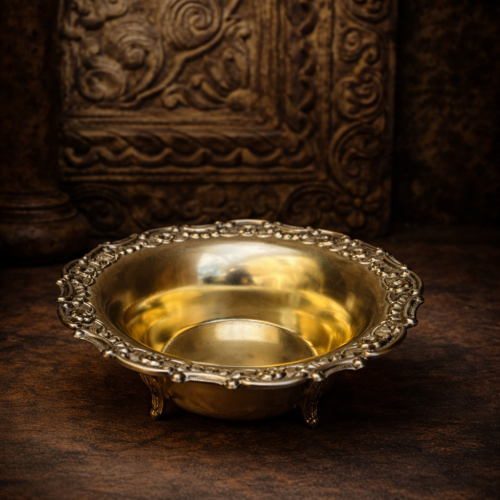 Vintage Brass Decorative Urli Bowl with Stand