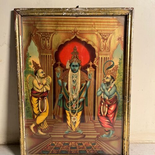 Vintage Religious Artwork – Temple Scene with Original Frame