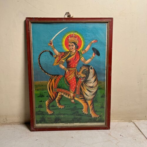 Vintage Maa Durga (Bhagwati Rajrajeshwari) Artwork with Original Frame
