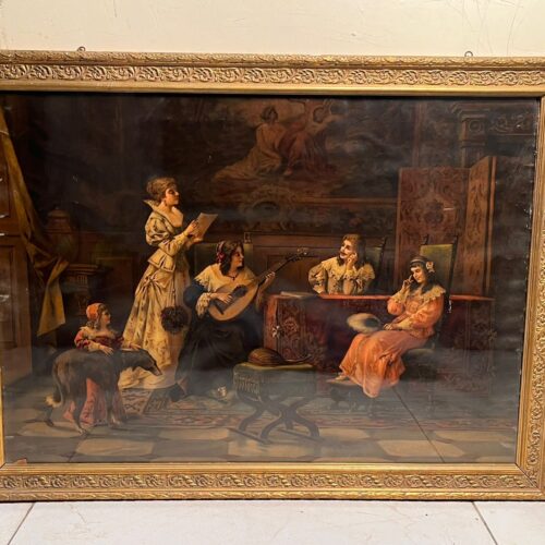Antique European Oleograph Print (120+ Years Old) – Extra Large Frame