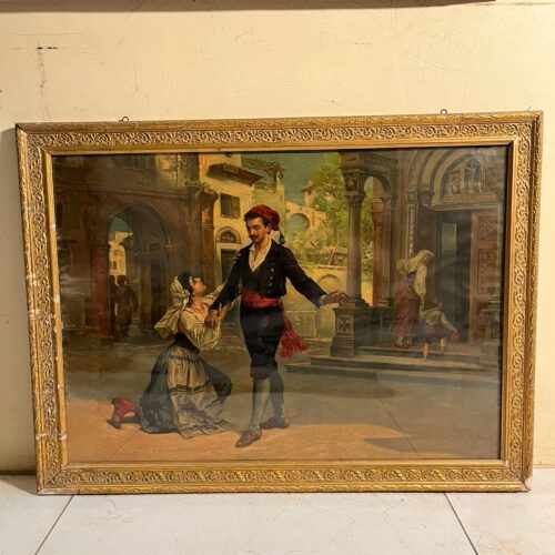 Antique European Romantic Scene Oleograph (120+ Years Old) – Extra Large