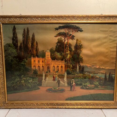 Antique European Palace Landscape Oleograph (120+ Years Old) – Extra Large Masterpiece