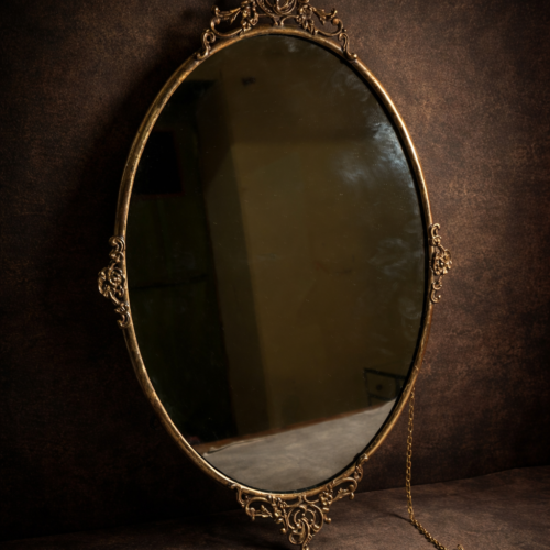 Vintage Oval Brass Dressing Mirror – Ornate Frame Antique (100+ Years Old Style)