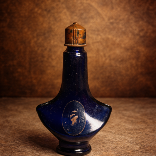 Vintage Blue Glass Perfume Bottle with Metal Cap (Classic Vanity Collectible)