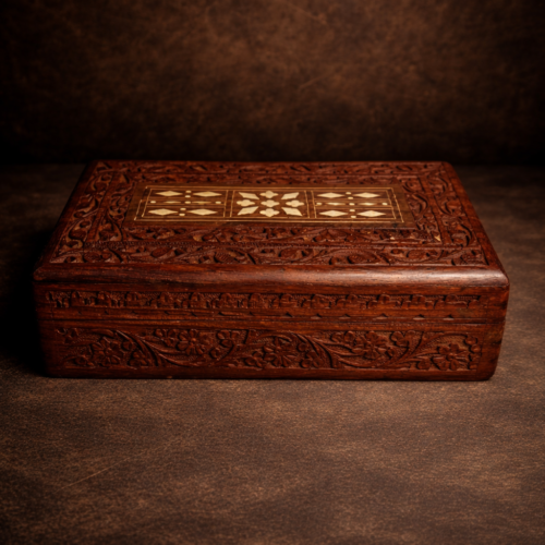 Antique Hand-Carved Wooden Jewellery / Bangle Box (Inlay Work)
