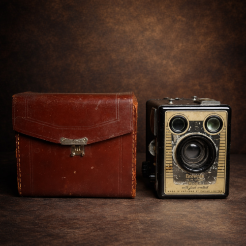 Vintage Kodak Brownie Box Camera with Original Leather Case