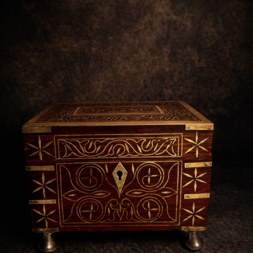 Antique Inlay Wooden Perfume Chest with Original Glass Bottles (Attar Box Set)