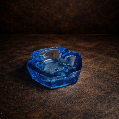 Vintage Blue Pressed Glass Ashtray
