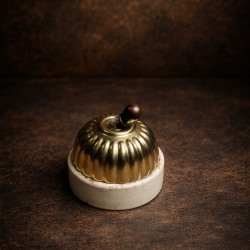 Vintage Fluted Brass Dome Switch with Ceramic Base – Classic Antique Electrical Piece