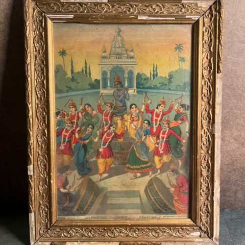 Rare Antique Ravi Varma Press Oleograph – Rasleela / Ras Kreeda (Krishna with Gopis)