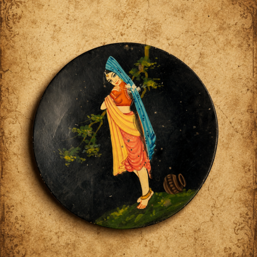 Vintage Hand-Painted Miniature Decorative Plate | Hand Painted Indian Lady Artwork | Small 4 Inch Collectible Plate