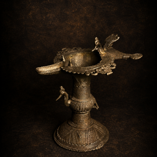 Rare Handcrafted Brass Peacock Diya / Traditional Oil Lamp
