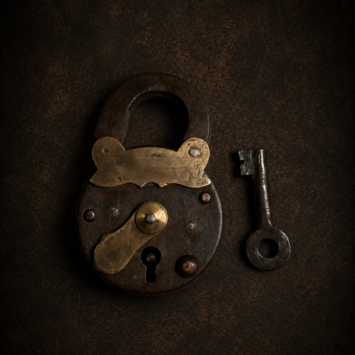 Vintage Iron & Brass Padlock with Original Key