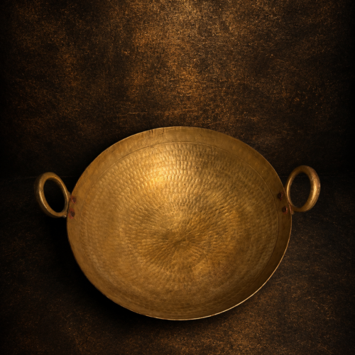 Large Vintage Handcrafted Brass Kadhai – Traditional Hammered Work