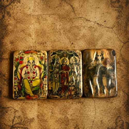 Rare Miniature Ravi Varma Inspired Religious Pocket Mirrors / Compact Cases (Set of 3)