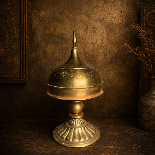 Vintage Brass Covered Compote / Offering Bowl