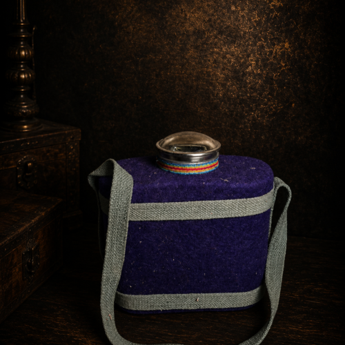 Vintage Brass & Tin Water Flask | Traditional Wool-Covered Utility Pot | Handcrafted Rustic Collectible