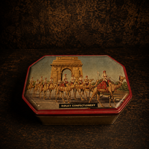 Rare Vintage Kolay Confectionery Tin Box – Camel Procession Artwork Collectible A rare