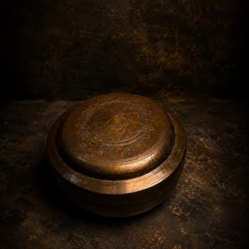 Vintage brass hand carving round box