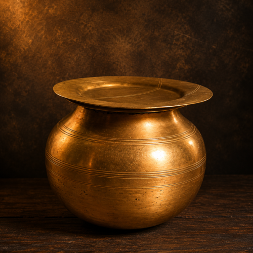 Vintage brass solid weight haandi with lid