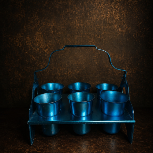 Vintage Aluminium 6 Glass Carrier Set | Retro Water Glass Stand with 6 Tumblers