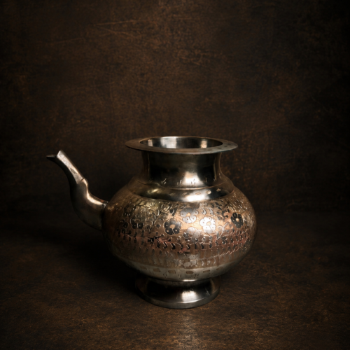 Vintage Brass White Polished Hand-Carved Water Pot / Decorative Vessel