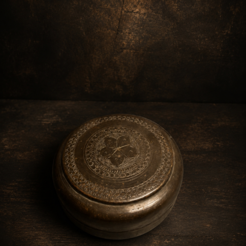 Antique Hand-Carved Round Storage Box
