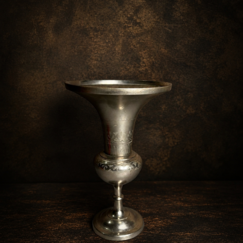 Vintage Brass White Polished Flower Vase / Goblet Urli