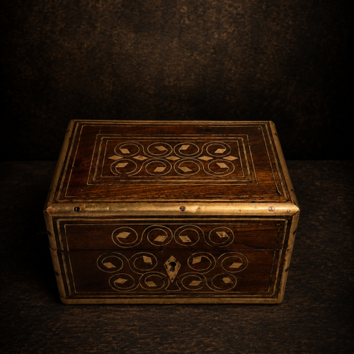 Rare Antique Wooden Perfume / Attar Box with Original Glass Bottles