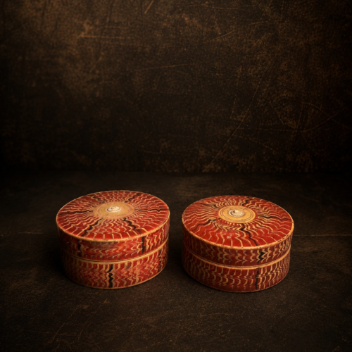 Rare Handcrafted Vegetable Color Round Boxes – Pair