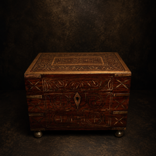 Rare Antique Handmade Wooden Attar / Perfume Box Set | Hand Kalam Work with Original Glass Bottles