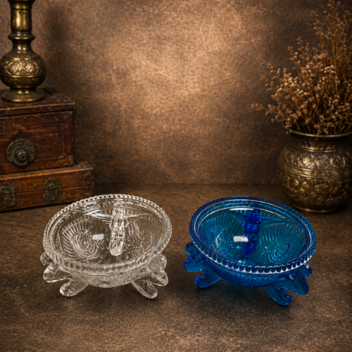 Rare Vintage Decorative Glass Ashtray Set | Blue & Clear Collectible Tabletop Piece