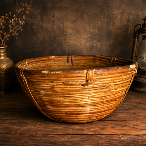 Vintage Handwoven Cane Basket