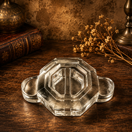Vintage Art Deco Cut Crystal Glass Ashtray | Heavy Decorative Collectible