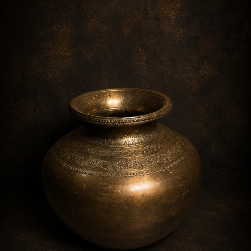Rare Hand-Carved White Polished Brass Pot / Gagar