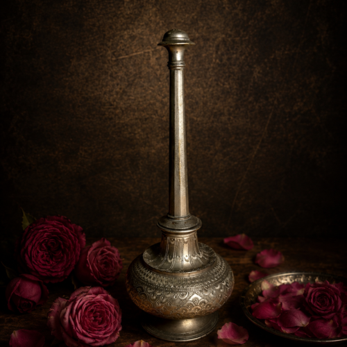 Vintage brass white polished hand carved large size rose water sprinkle bottle