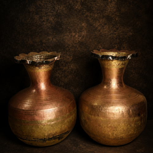 Vintage Hand-Engraved Brass Vase Pair